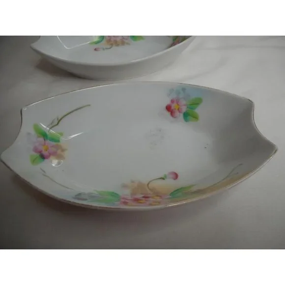2 Vtg Meito China decorative Nappy Dishes Pink Floral Handpainted Trinket - Picture 4 of 5